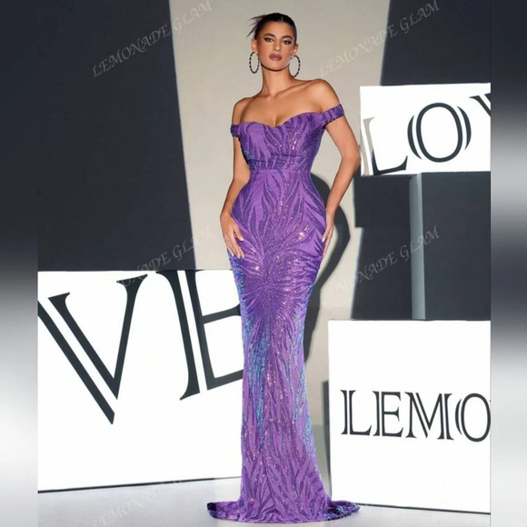 Love & Lemonade Sequin Off-the-Shoulder Gown - Picture 2 of 16